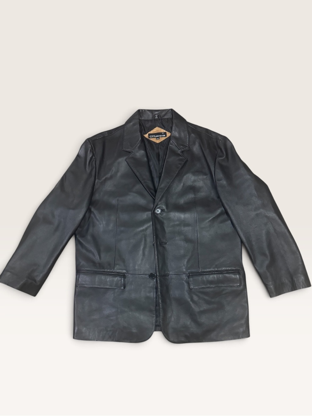 City Jones New York Genuine Leather Blazer Sport Coat Black Men’s 44S 3 Button
